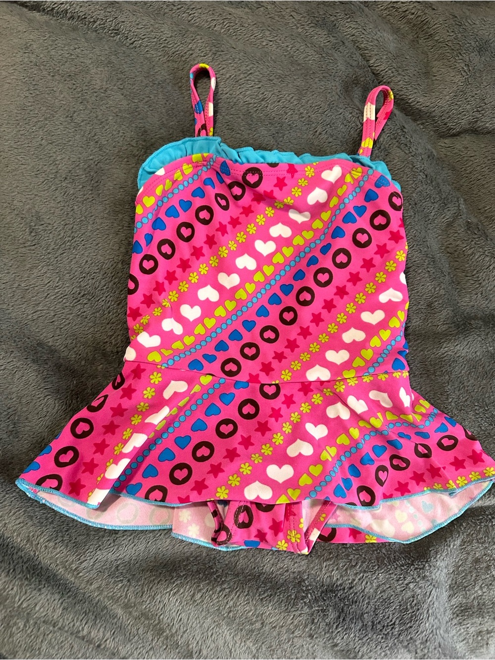Girls' Pink Heart-Print Ruffle Swimdress